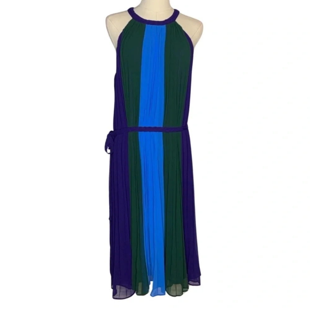 White House Black Market Pleated Colorblock Halter Dress - Picture 3 of 6